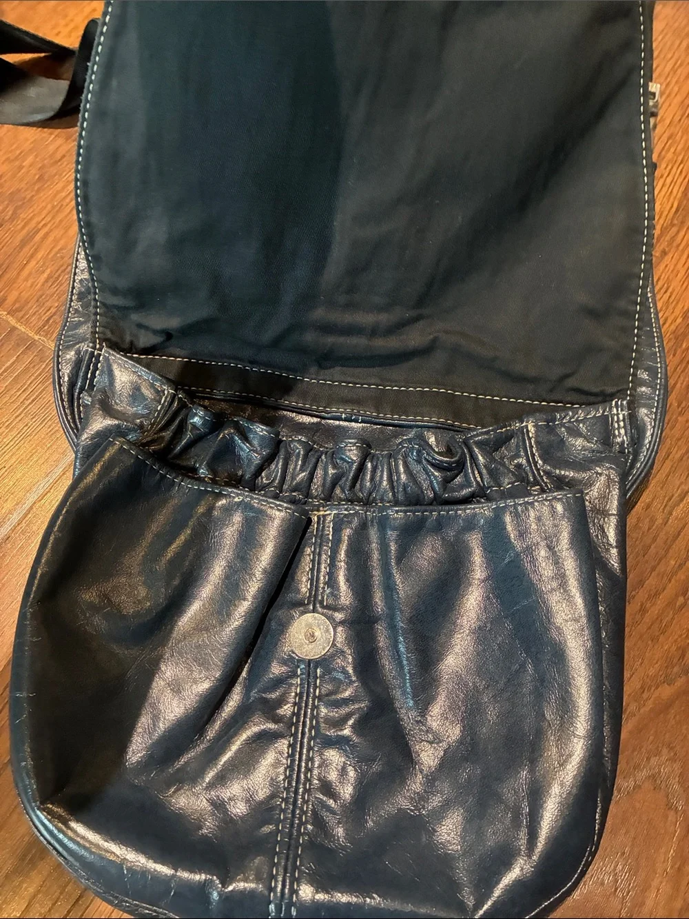 Women’s Navy Leather Messenger Sling Bag